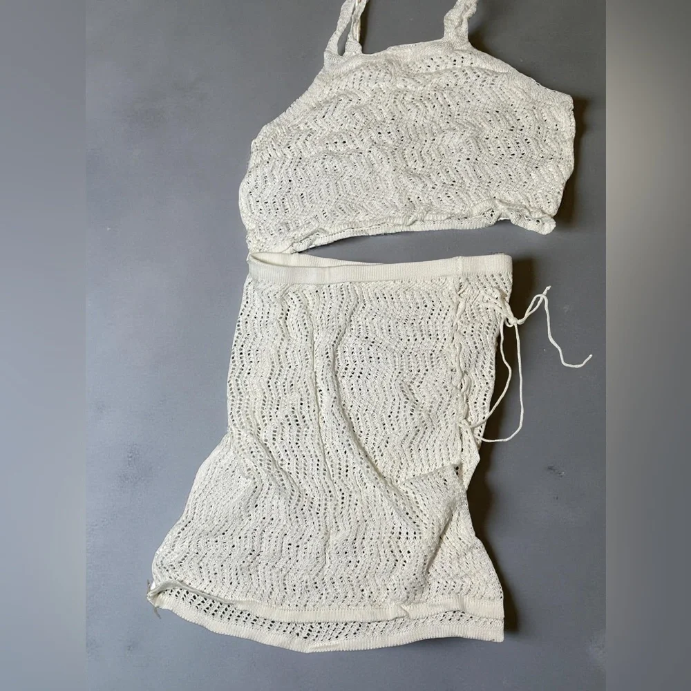 White Crochet Knit Sweater